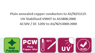 annealed copper conductors to AS/NZS1125 UV stabilised V90HT