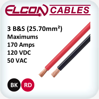 Battery and Starter Cable 3AWG 30m Rolls Black