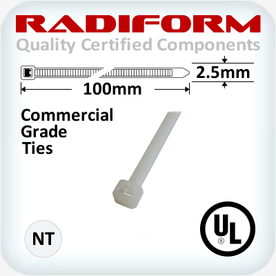 100mm x 2.5mm Natural Nylon Ties Pk100