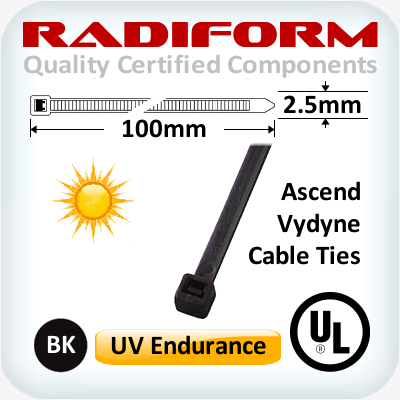 100mm x 2.5mm UV Nylon Ties Pk100