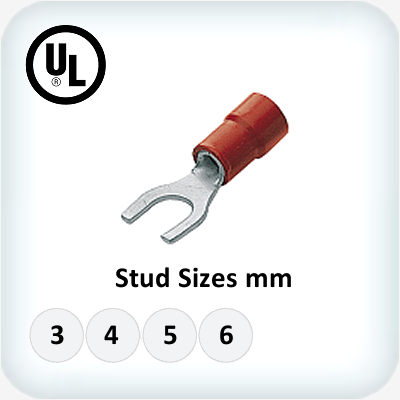 Red Fork Terminal Double Grip 0.5-1.25mm² Stud M3 Pk50