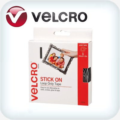 Velcro Loop Stick On Tape 25mm x 5m Black